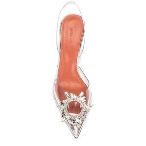 NWT AMINA MUADDI Begum embellished PVC pumps White Silver Heels Size 9